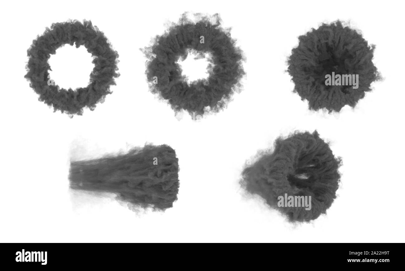 3D-Render Bild aus einer Reihe von Rauch Ringe auf einem weißen Hintergrund Stockfoto