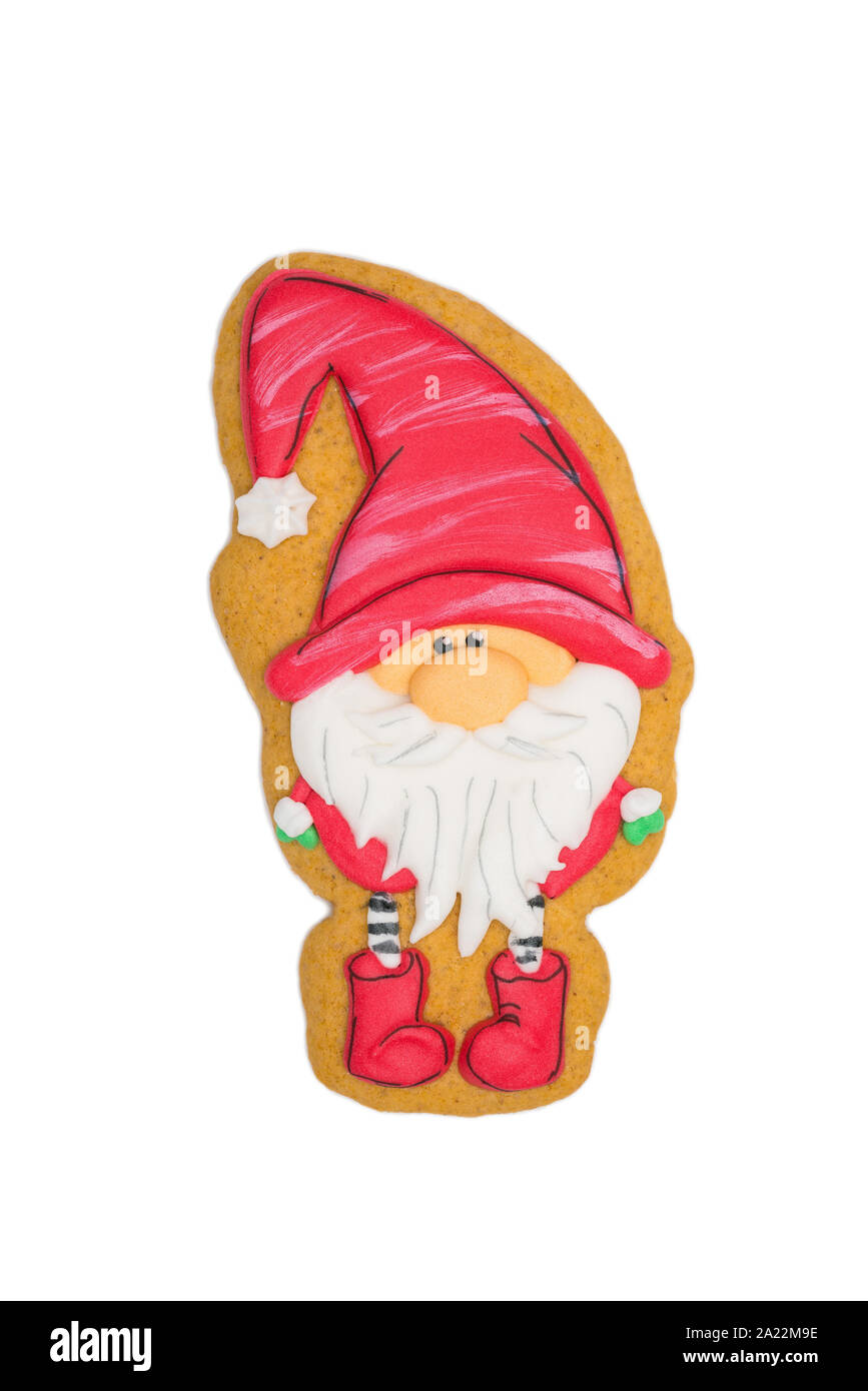 Weihnachtsmann Lebkuchen Cookie auf weißem Hintergrund Stockfoto