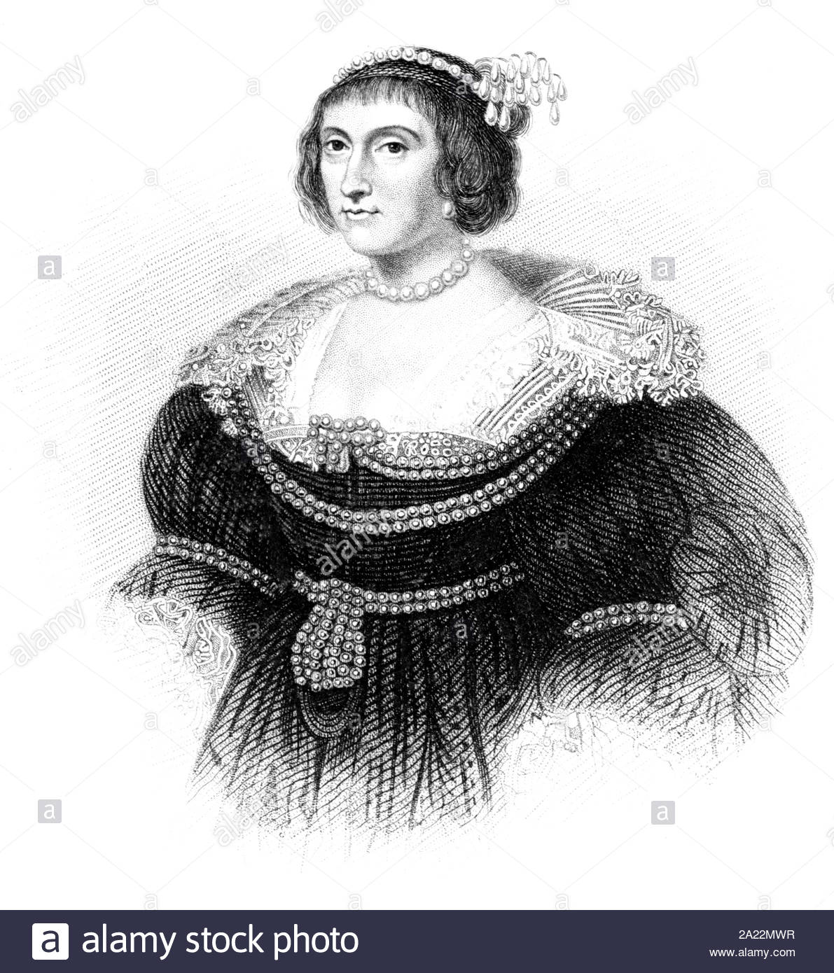 Elisabeth Stuart Porträt, 1596 - 1662, wurde Königin von Böhmen als Ehefrau von Friedrich V. von der Pfalz, vintage Abbildung von 1850 Stockfoto
