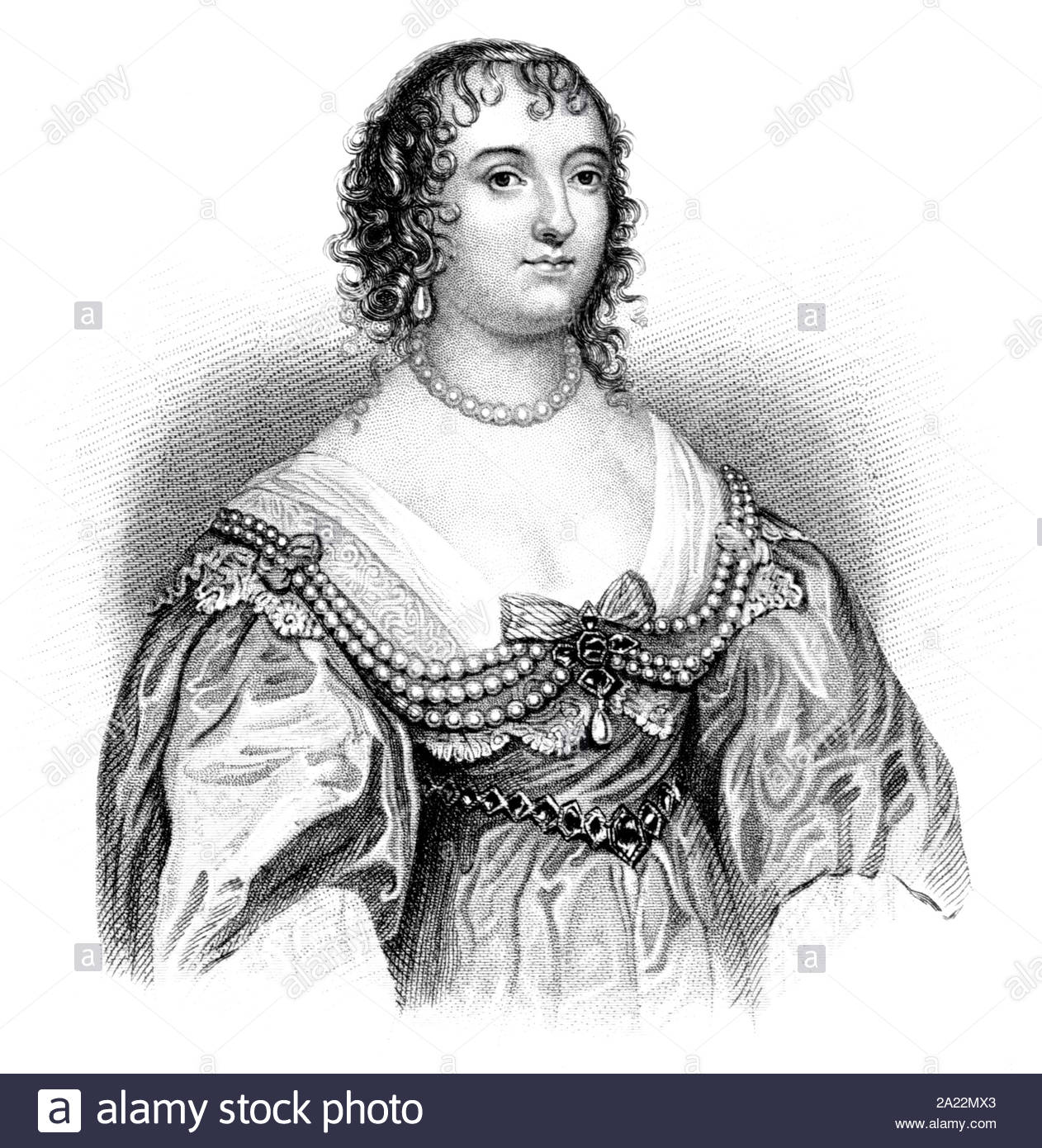 Charlotte Stanley Portrait, Gräfin von Derby, 1599 - 1664, geboren Charlotte de La Trémoille, ist berühmt für ihre robuste Verteidigung der Lathom Haus während des Englischen Bürgerkriegs, vintage Abbildung von 1850 Stockfoto