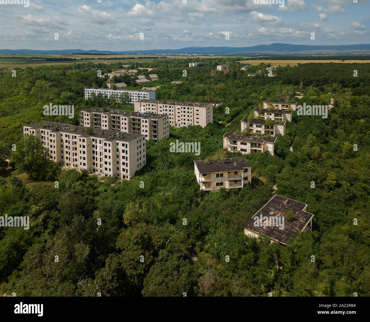 Urbex. Kleine Stadt neben dem Plattensee aufgegeben. Es war ein soivet militärischen Bereich. Stockfoto