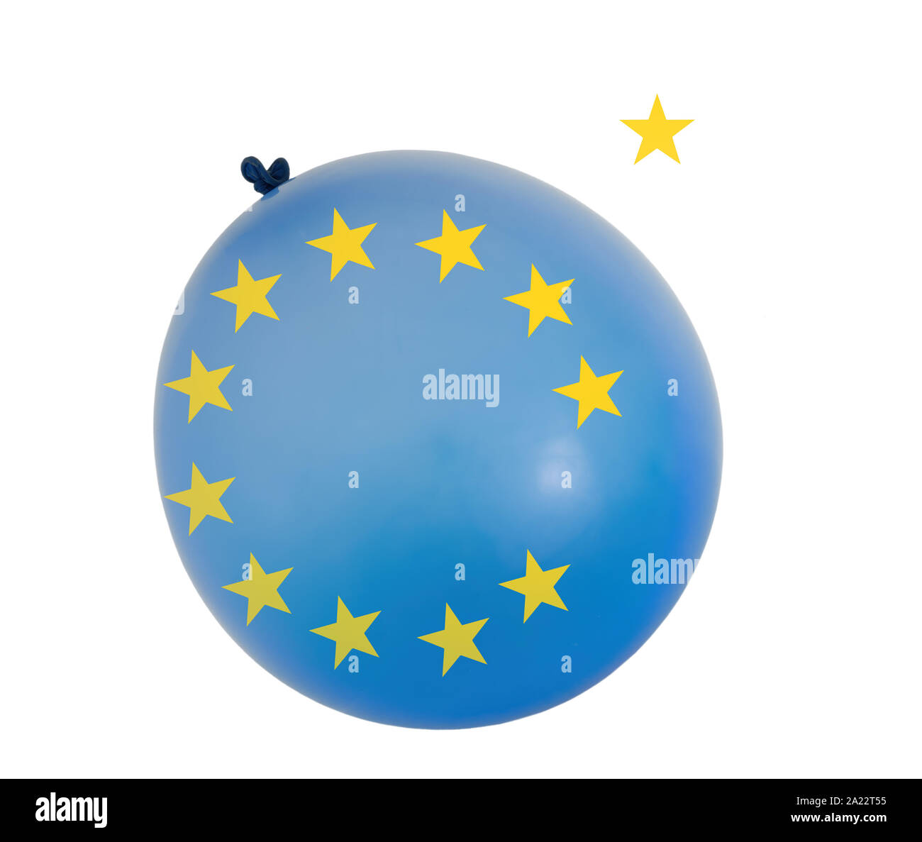 Ballon mit EU-Farben und Gelb Farbe Sterne. Konzept, Brexit usw. und der Europäischen Union. Auf weissem Hintergrund. Stockfoto