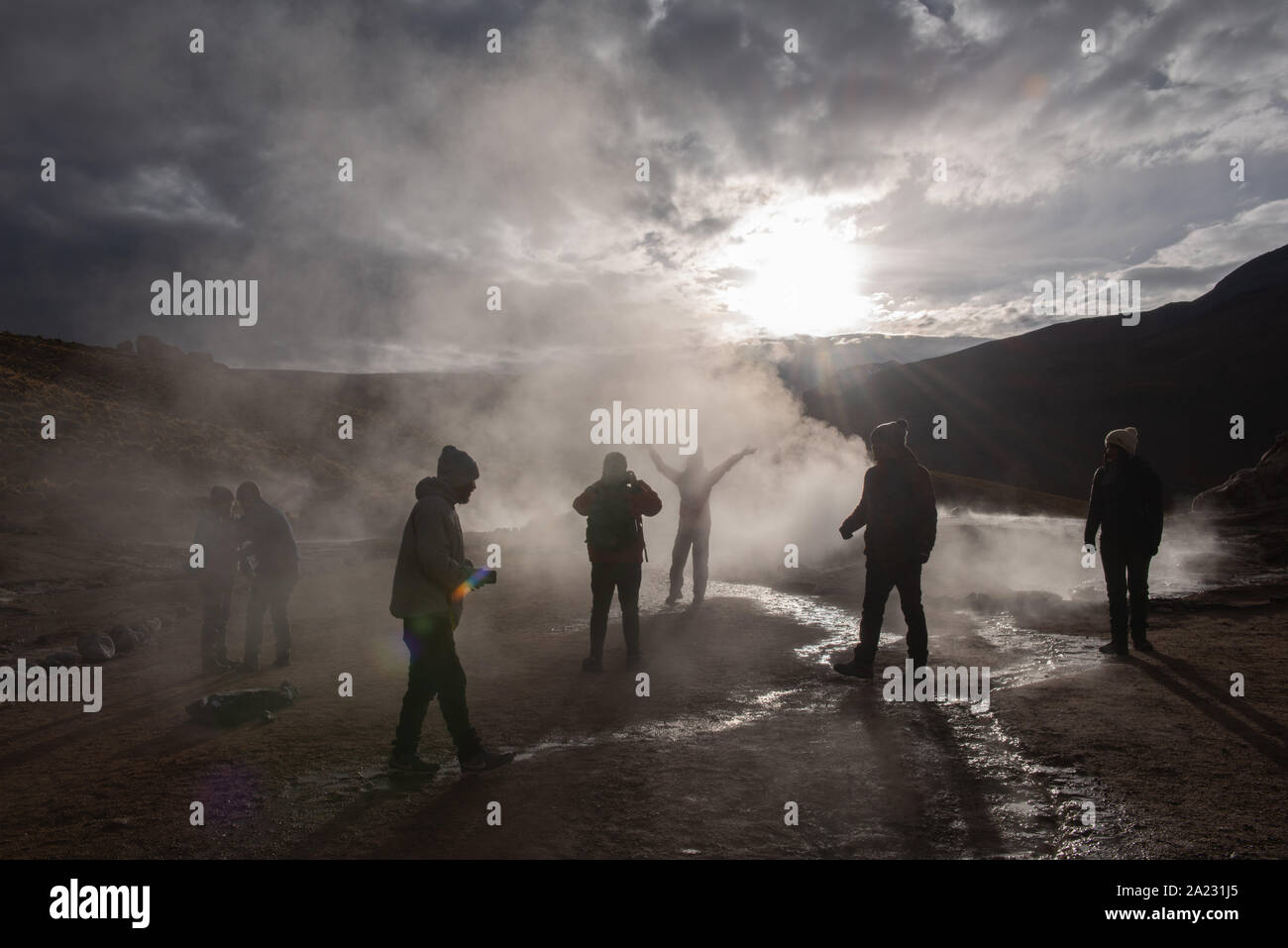 Exkursion zum El Tatio Geysir auf einer Höhe von 5.200 m über dem Meeresspiegel, San Pedro de Atacama, Antofagasta, Chile, Lateinamerika Stockfoto