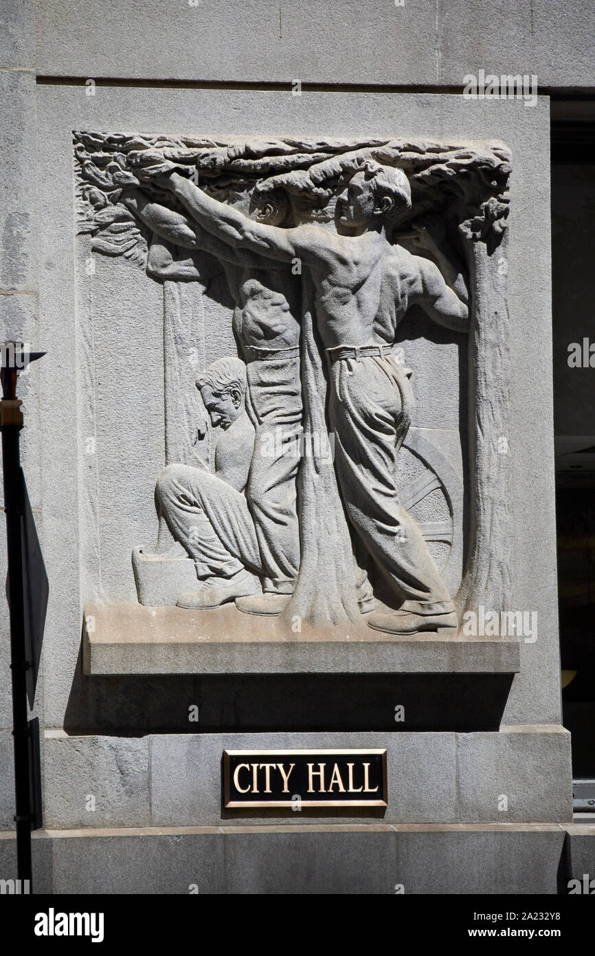 Eine der vier Chicago city hall Eingang relief Panels mit der Darstellung der Park system Chicago Illinois Vereinigte Staaten von Amerika Stockfoto