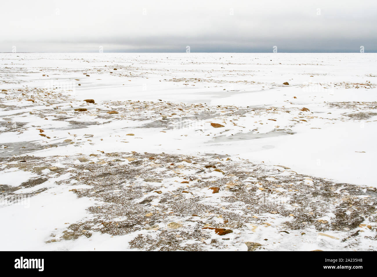 Hudson Bay Küstenlinie bei einfrieren, Wapusk National Park, Cape Churchill, Manitoba, Kanada Stockfoto