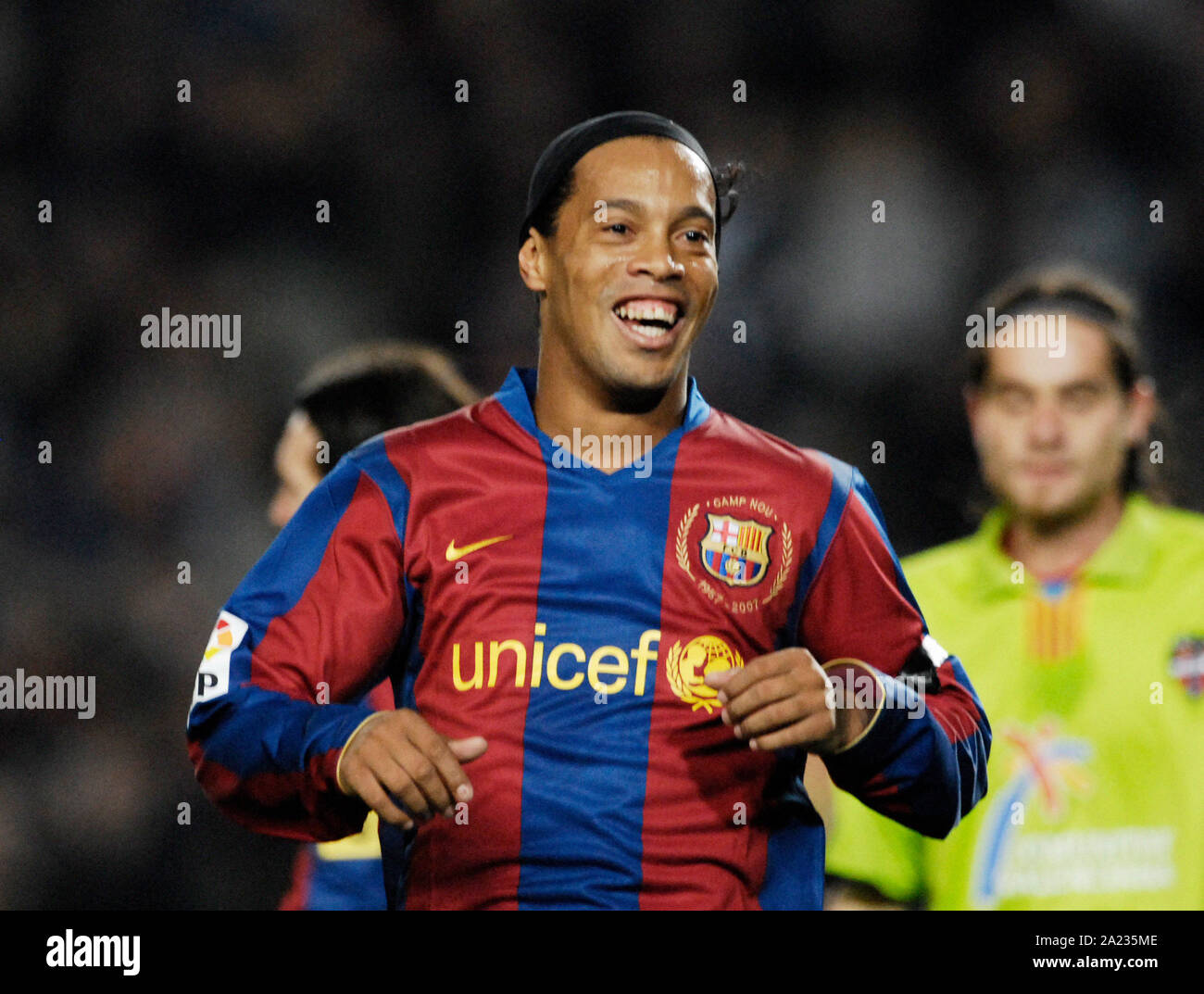 Estadio Camp Nou Barcelona Spanien, 24.02.2008 Fußball: der spanischen Primera Division, FC Barcelona (BCN) vs UD Levante (LVN) 5:1 RONALDINHO (BCN) Stockfoto