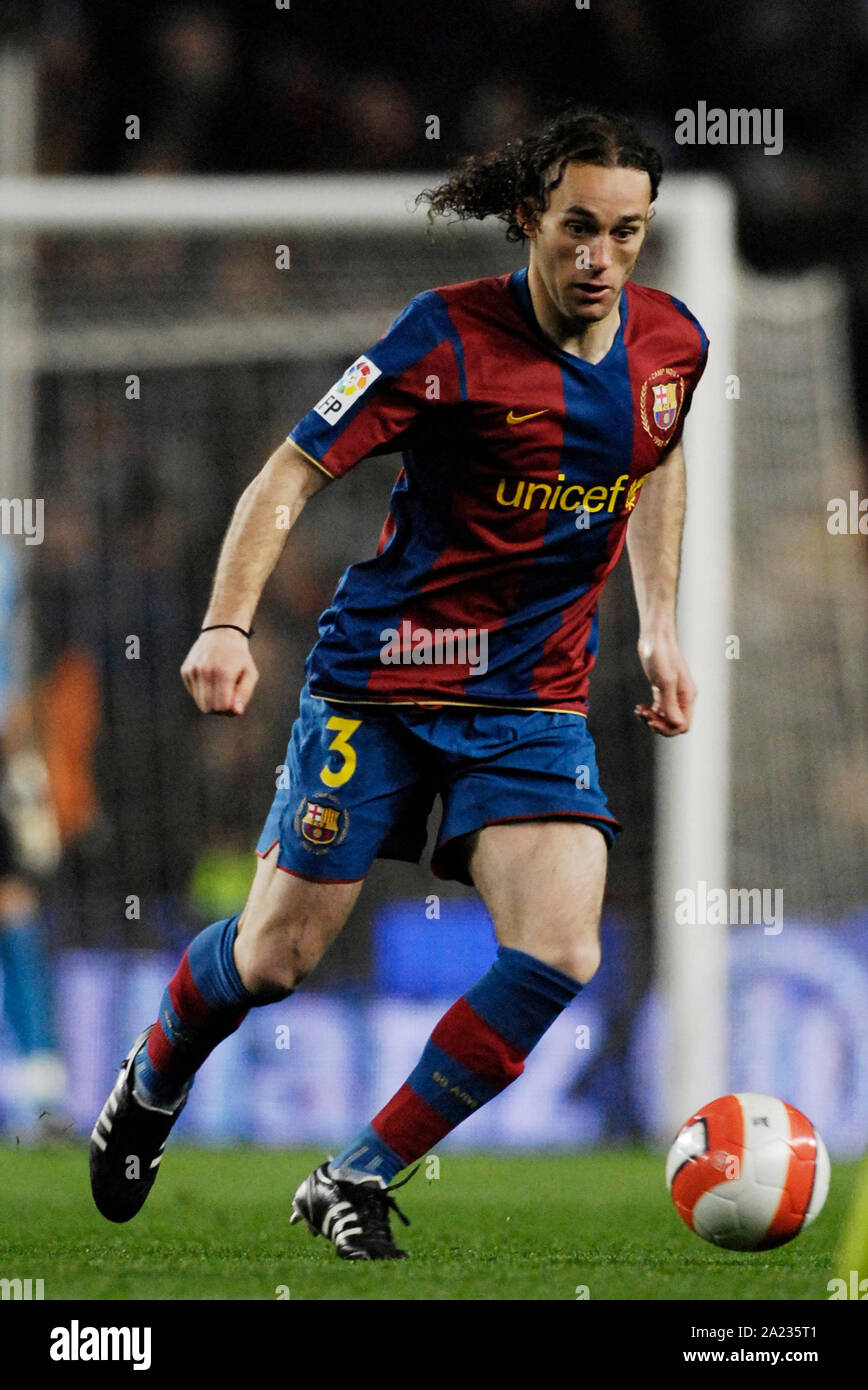 Estadio Camp Nou Barcelona Spanien, 24.02.2008 Fußball: der spanischen Primera Division, FC Barcelona (BCN) vs UD Levante (LVN) 5:1, Gabriel MILITO (BCN) Stockfoto