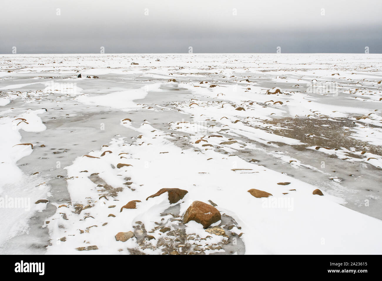 Hudson Bay Küstenlinie bei einfrieren, Wapusk National Park, Cape Churchill, Manitoba, Kanada Stockfoto