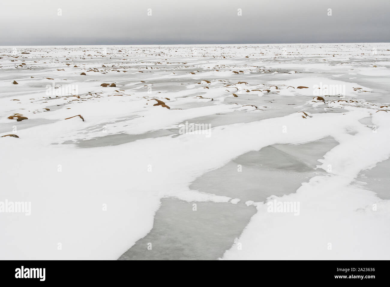 Hudson Bay Küstenlinie bei einfrieren, Wapusk National Park, Cape Churchill, Manitoba, Kanada Stockfoto