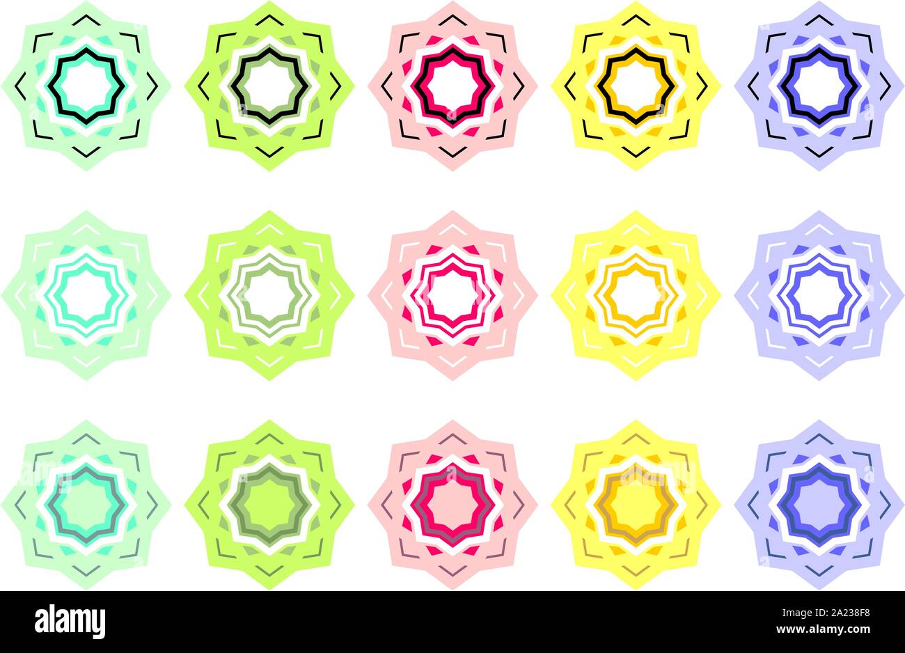 Elegante und dekorative Grenze der hinduistischen und Arabisch Inspiration in verschiedenen Farben Stock Vektor