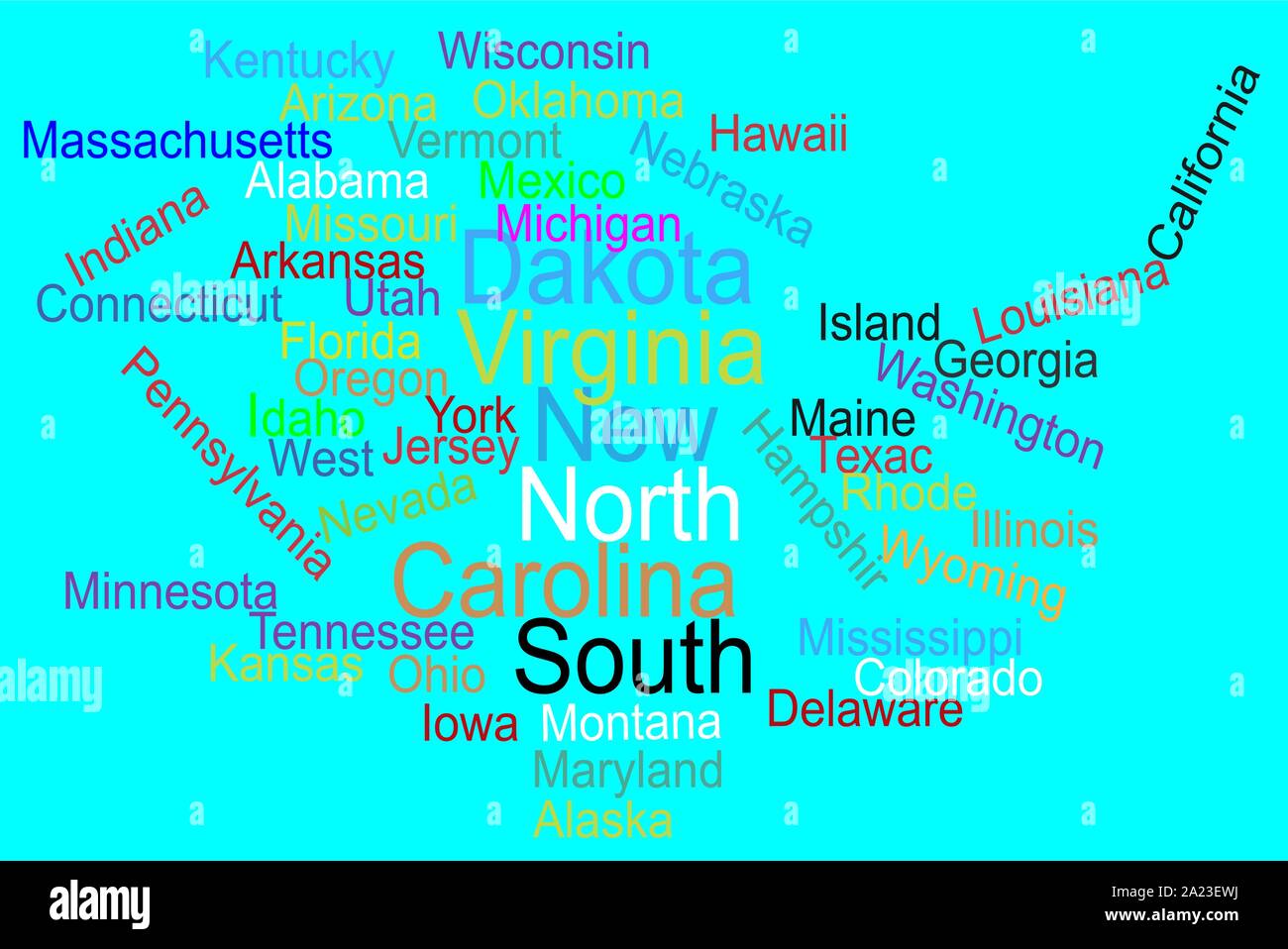 USA word cloud Karte mit, d. h. aller Mitgliedstaaten Namen Vector eps Abbildung 10 Stock Vektor