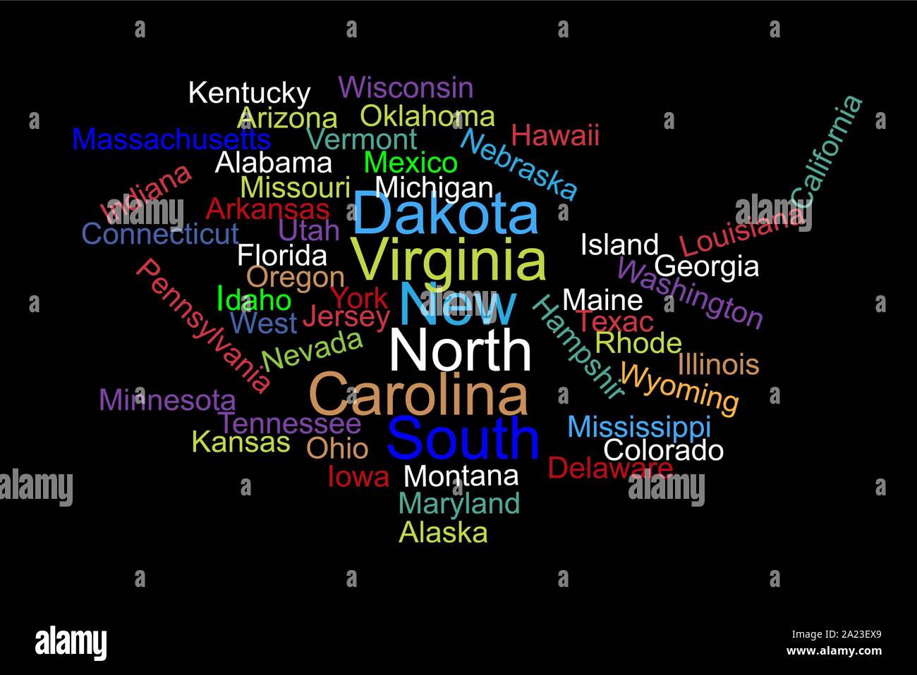 USA word cloud Karte mit, d. h. aller Mitgliedstaaten Namen Vector eps Abbildung 10 Stock Vektor