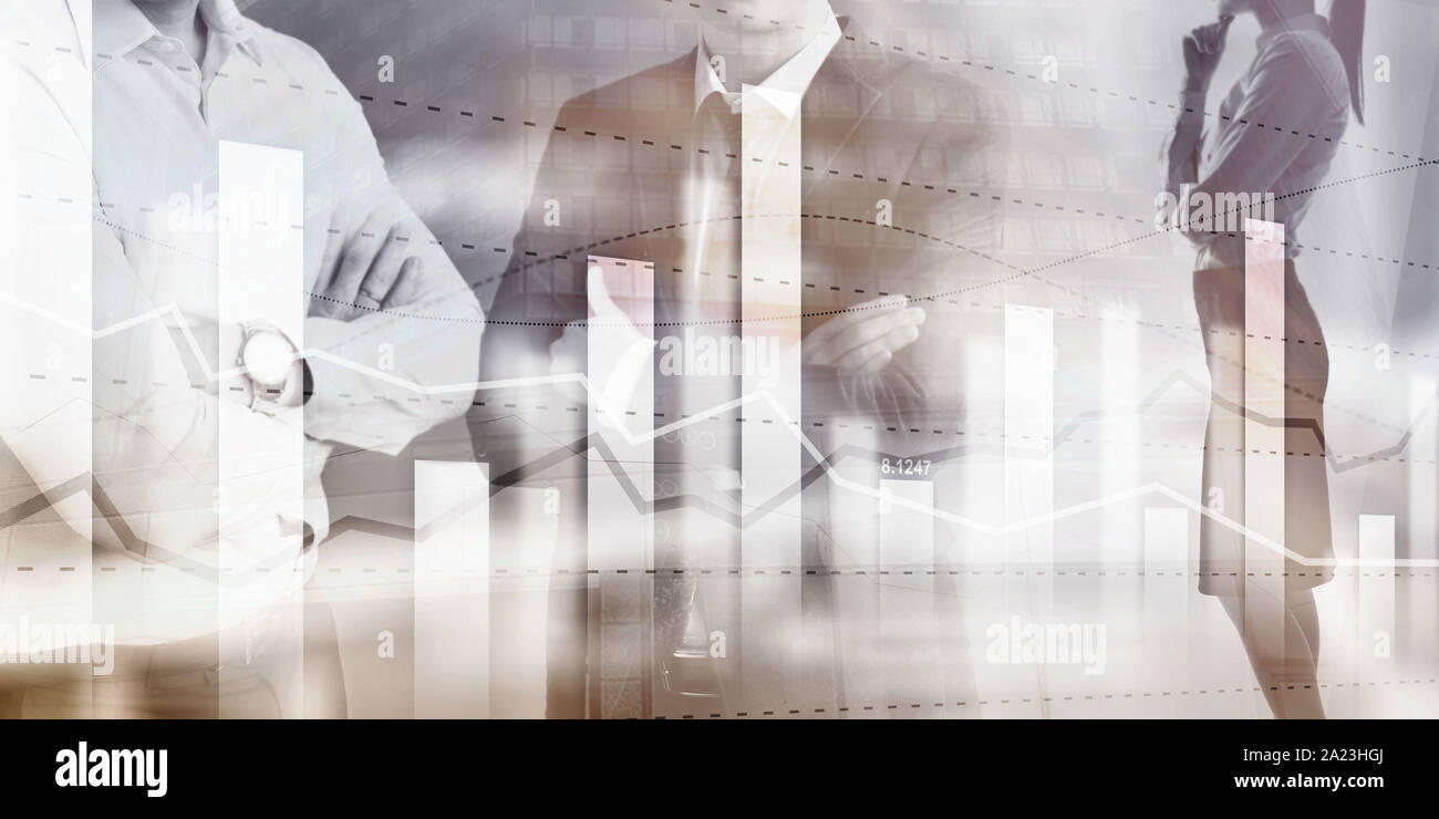 Business Team Händler investment Planung und Analyse Grafik Börse Trading mit Aktien Chart Daten. Stockfoto