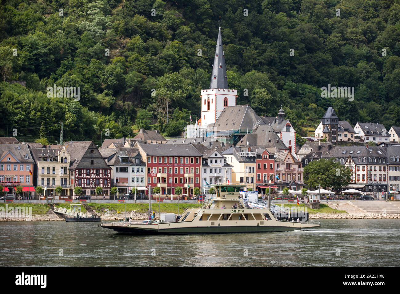 Die Stadt St. Goar, am Rhein, Rhein Fähre, Deutschland Stockfoto