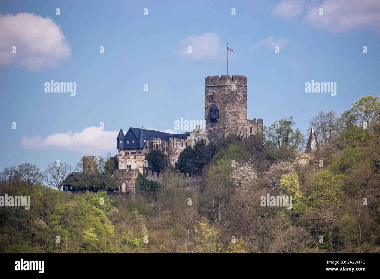 Malerische Burgen am Rhein Stockfoto