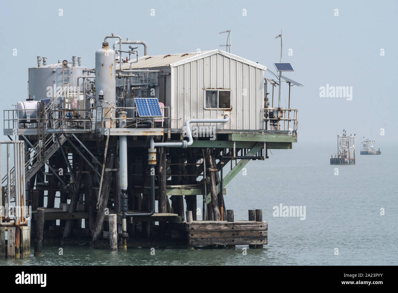 Gasindustrie rig in Aransas Bay, Rockport, Texas, USA Stockfoto