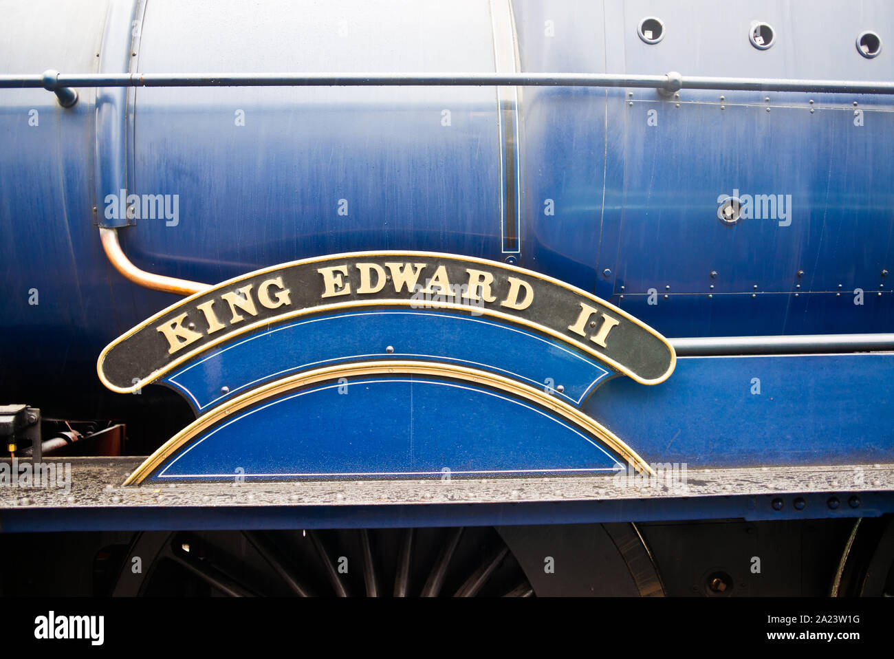 Dampfmaschine Great Western Railway König Klasse keine 6023King Edward 11 Typenschild Detail Stockfoto