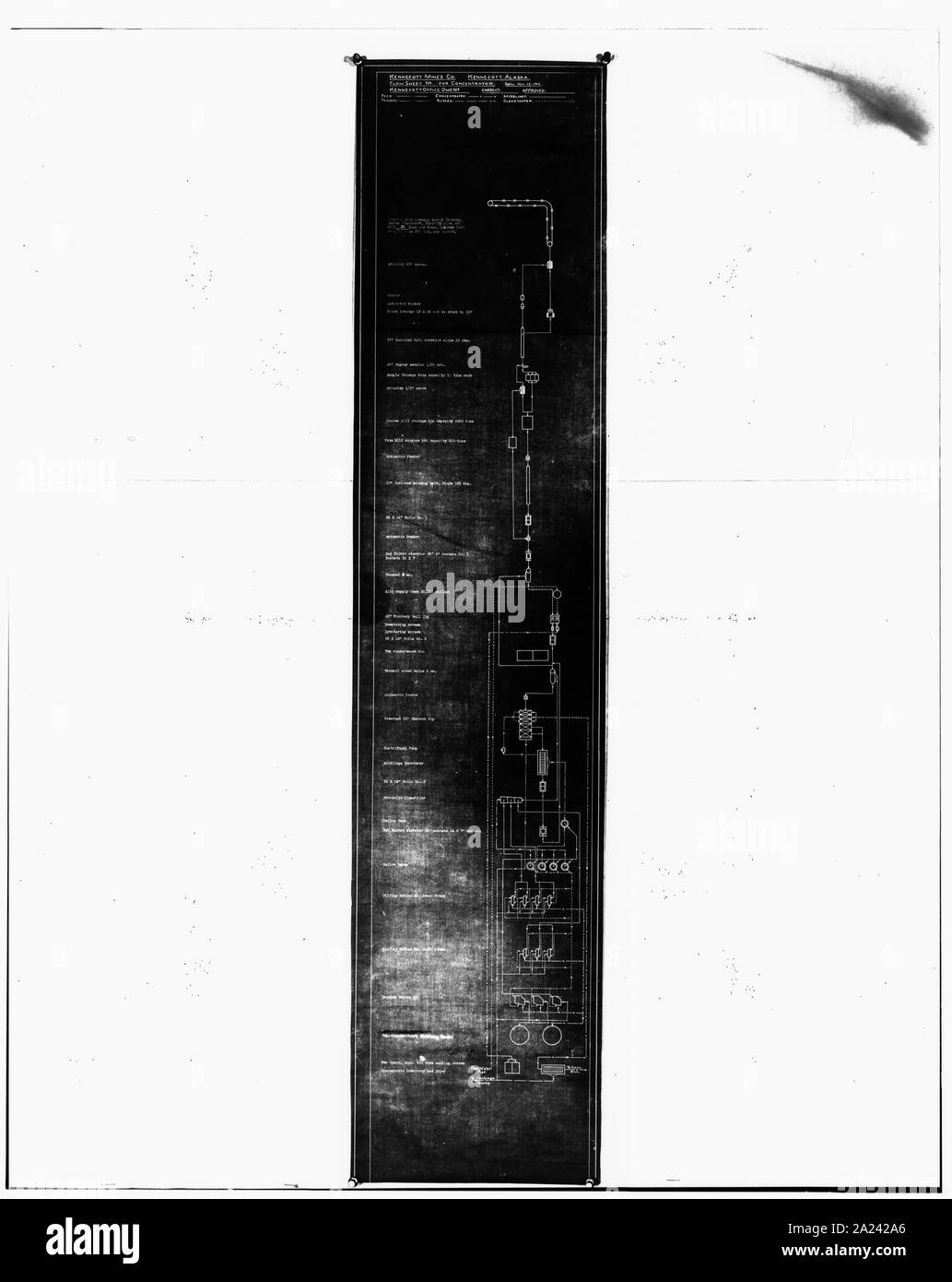 Kopie der Zeichnung, KONZENTRATOR FLOW SHEET, 15. November 1912 - Kennecott Copper Corporation, am Copper River und Northwestern Railroad, Kennicott, valdez-cordova Census Area, AK; Stockfoto