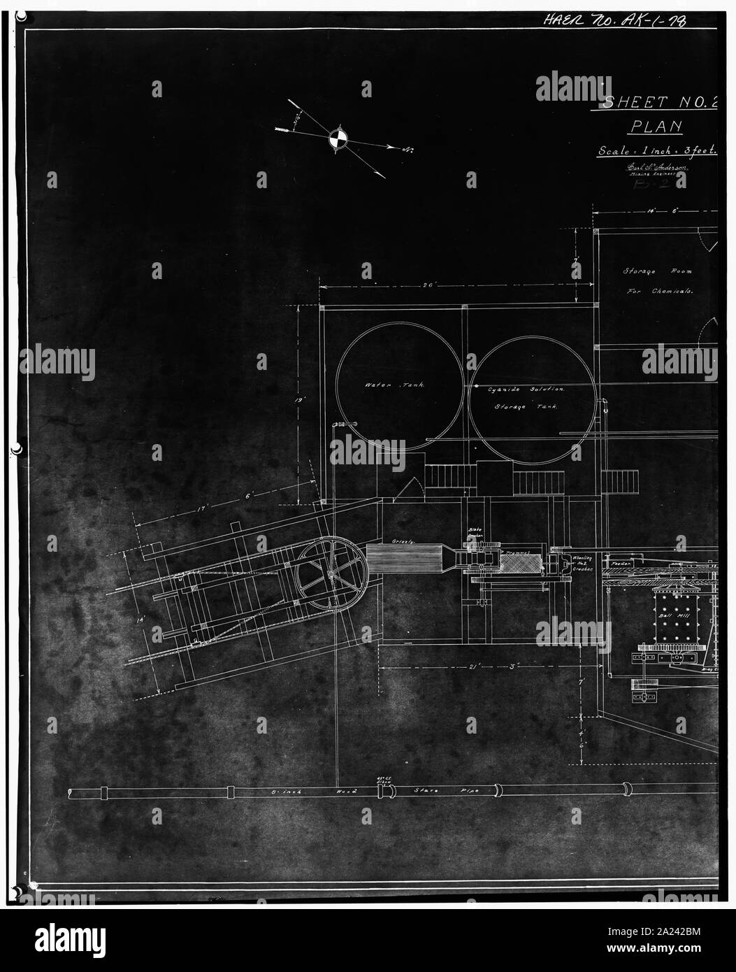 Kopie der Zeichnung, ZERKLEINERN DEPT. Und ORTSFESTES TERMINAL Blatt Nr. 2 - Kennecott Copper Corporation, am Copper River und Northwestern Railroad, Kennicott, valdez-cordova Census Area, AK; Stockfoto