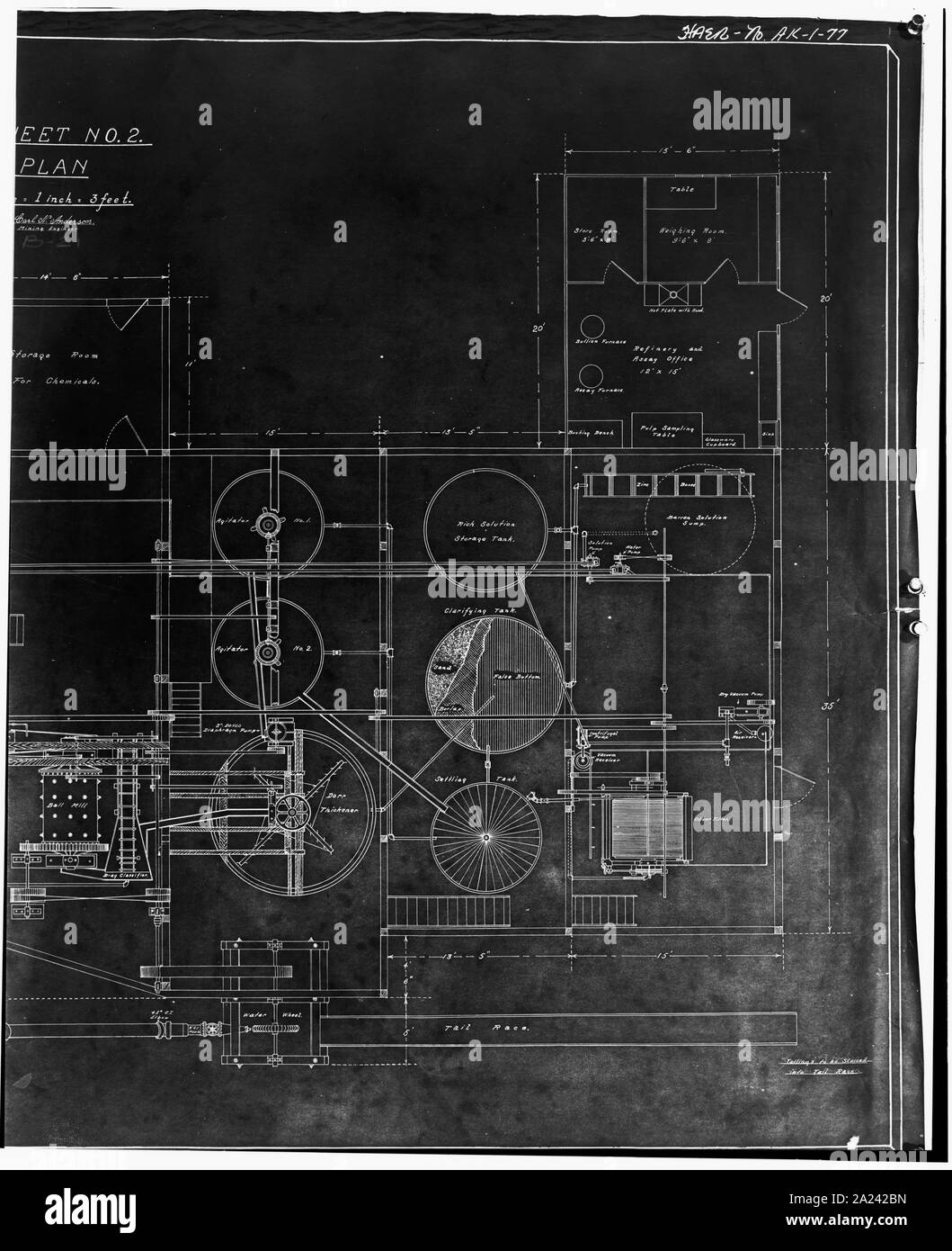 Kopie der Zeichnung, ZERKLEINERN DEPT. Und ORTSFESTES TERMINAL Blatt Nr. 2 - Kennecott Copper Corporation, am Copper River und Northwestern Railroad, Kennicott, valdez-cordova Census Area, AK; Stockfoto