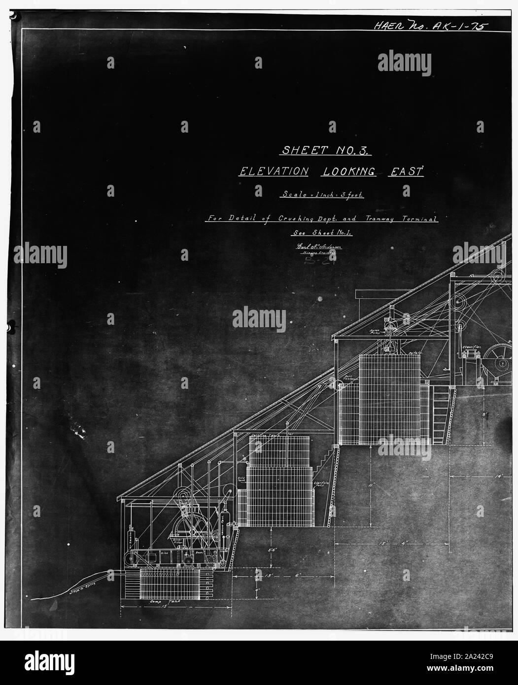 Kopie der Zeichnung, ZERKLEINERN DEPT. Und ORTSFESTES TERMINAL Blatt Nr. 3 - Kennecott Copper Corporation, am Copper River und Northwestern Railroad, Kennicott, valdez-cordova Census Area, AK; Stockfoto