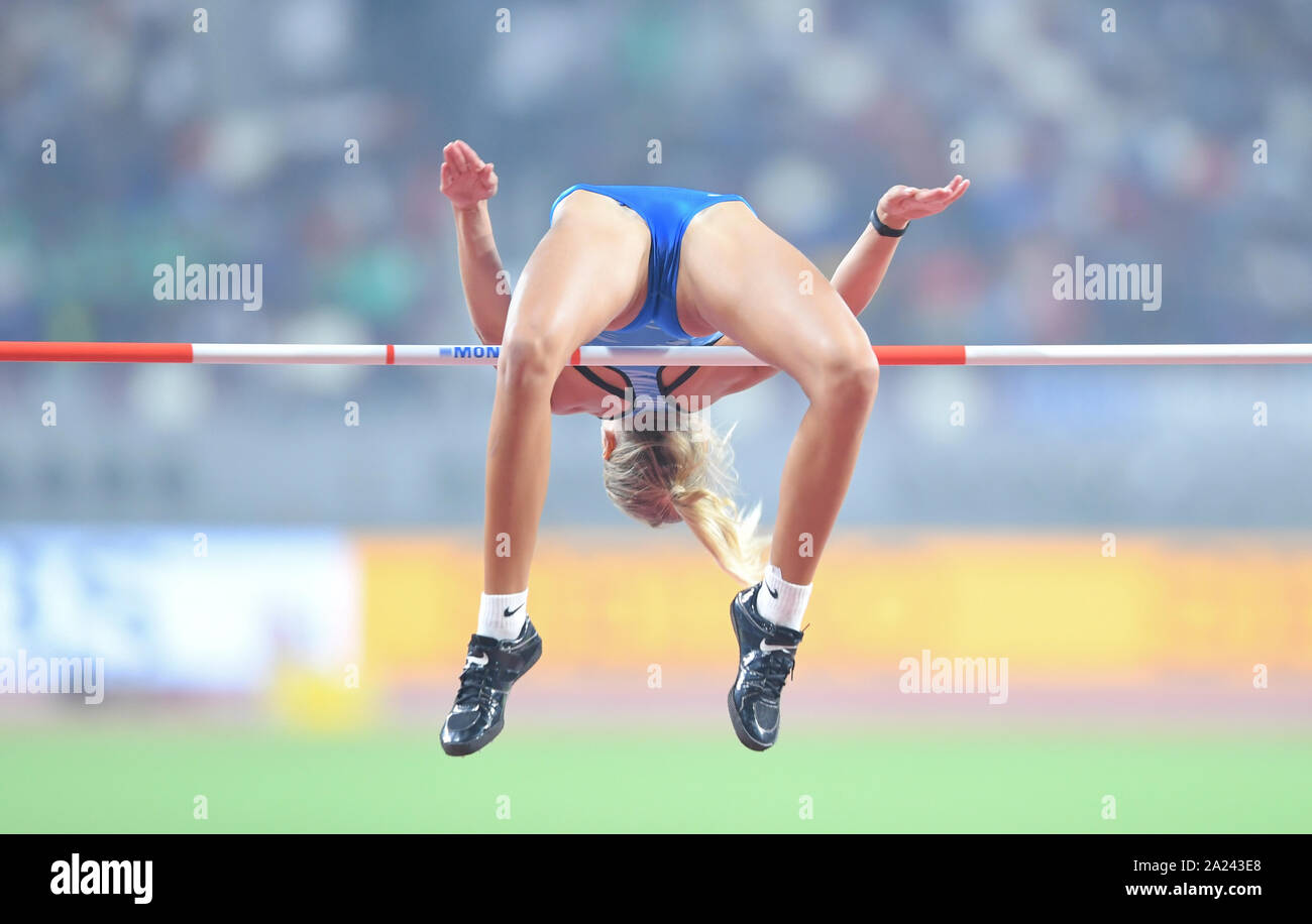 Julija Lewtschenko (Ukraine). High Jump Frauen Finale. IAAF Leichtathletik-Weltmeisterschaften, Doha 2019 Stockfoto