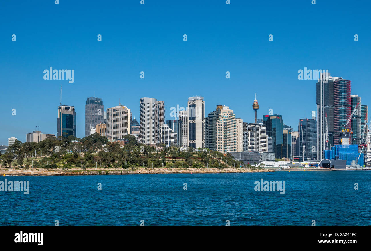 Blick auf die Skyline von Sydney CBD mit Millers Point und barangaroo finden, Sydney, New South Wales, Australien Stockfoto