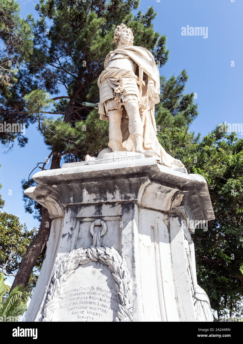 Statue des Grafen Schulenburgh Korfu Griechische Inseln Griechenland Stockfoto