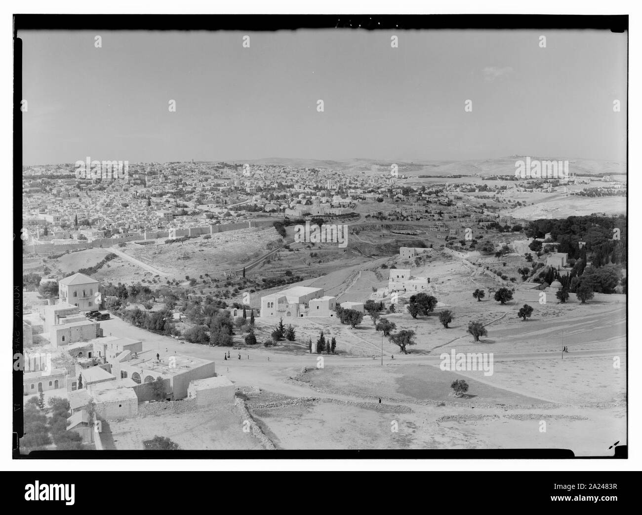 Pan, d. h. Panorama von Olivet, Jer. d. h., Jerusalem aus Russischen Turm Stockfoto