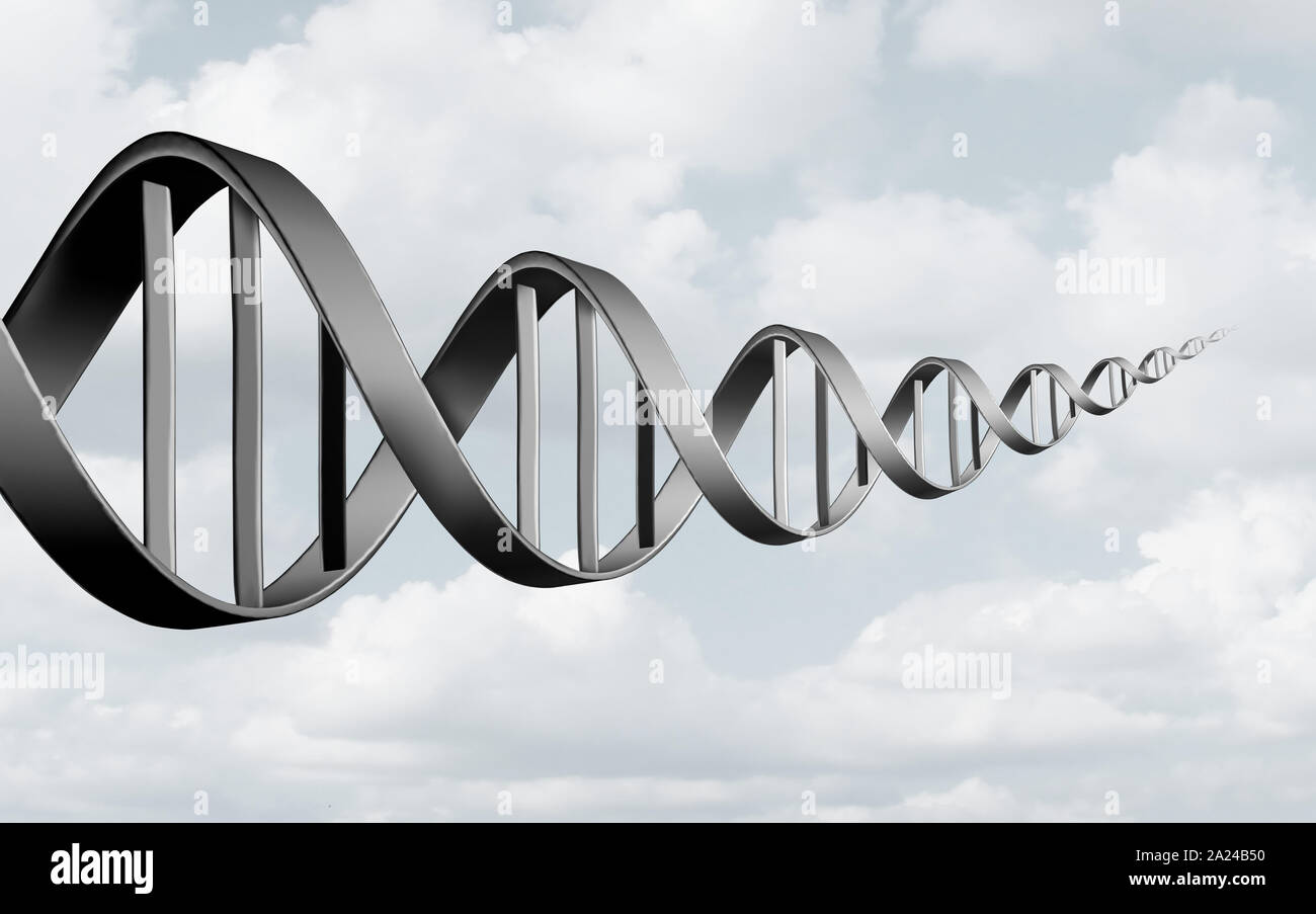 DNA-abstraktes Konzept als Doppelhelix, die Gene und Chromosomen oder Biotechnologie in gezwungen Perspektive als eine 3D-Darstellung. Stockfoto