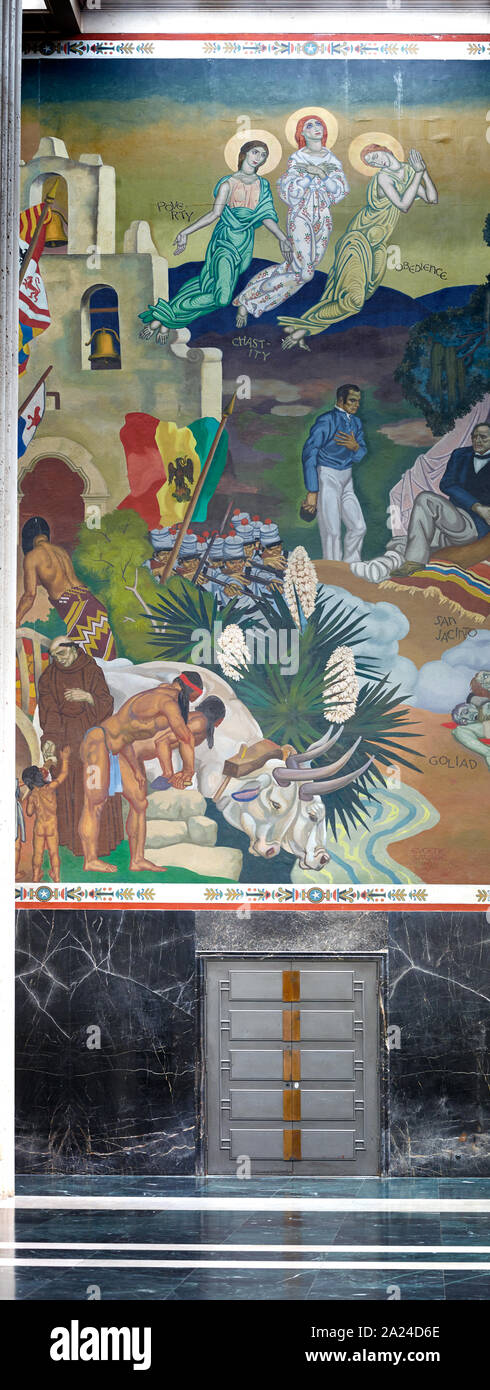 In einem sorgfältig restaurierten Wandmalerei, eines von Dutzenden im Fair Park, Standort des Texas hundertjährigen Feier 1936 und der Panamerikanischen Ausstellung 1937 in Dallas, Texas Stockfoto