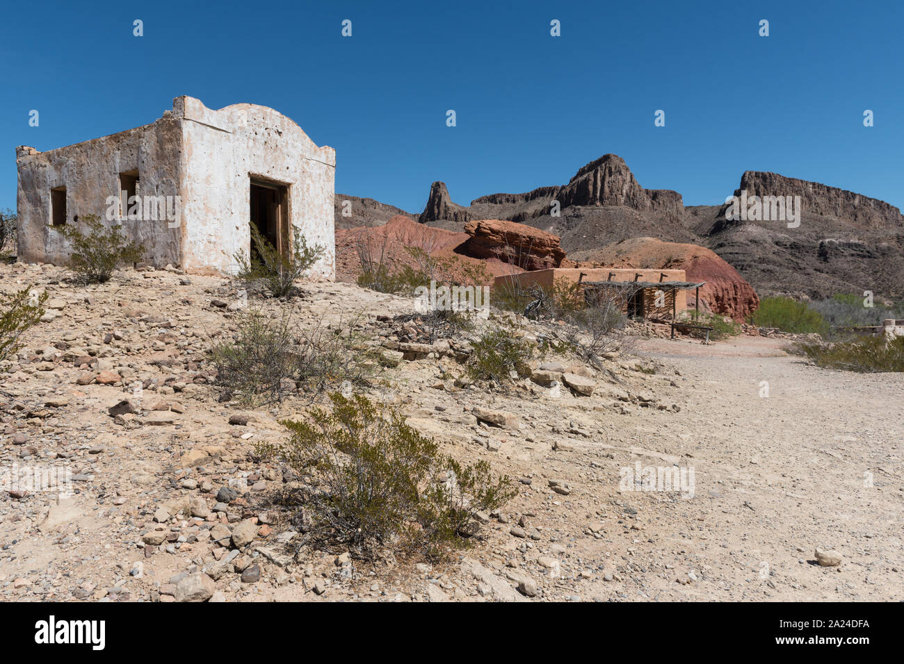 Teil einer viel-verwendet, jetzt - abgebrochene Western Film entlang des Rio Grande Flusses in Big Bend Ranch State Park im unteren Brewster County, Texas Stockfoto