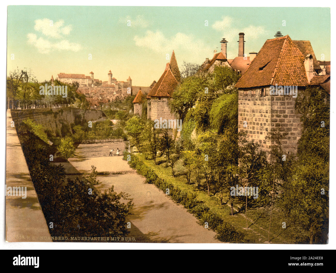 Ein Teil der Wand mit Schloss, Nürnberg, Bayern, Deutschland; Drucken. 1538.; Titel von den Detroit Publishing Co., Katalog J - Ausland Abschnitt. Detroit, Mich.: Detroit fotografische Begleitung, 1905.; Teil: Ansichten von Deutschland in der Photochrom print Collection.; Stockfoto