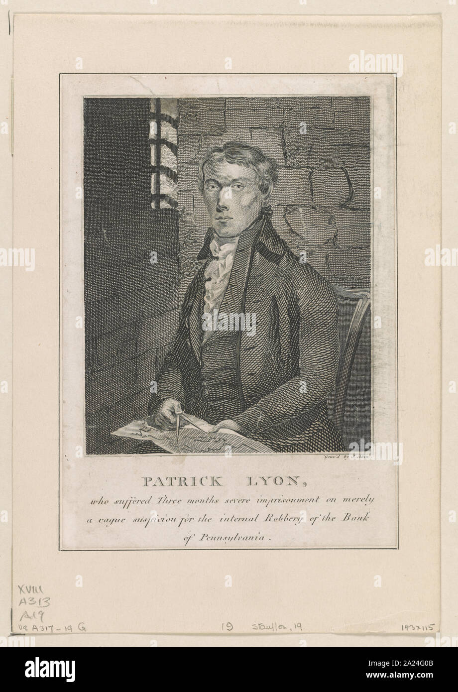 Patrick Lyon, der drei Monate schwere Freiheitsstrafe auf nur einen vagen Verdacht für die interne Raub der Bank von Pennsylvania/' grav 'dvon James Akin Philadelphia gelitten. Stockfoto