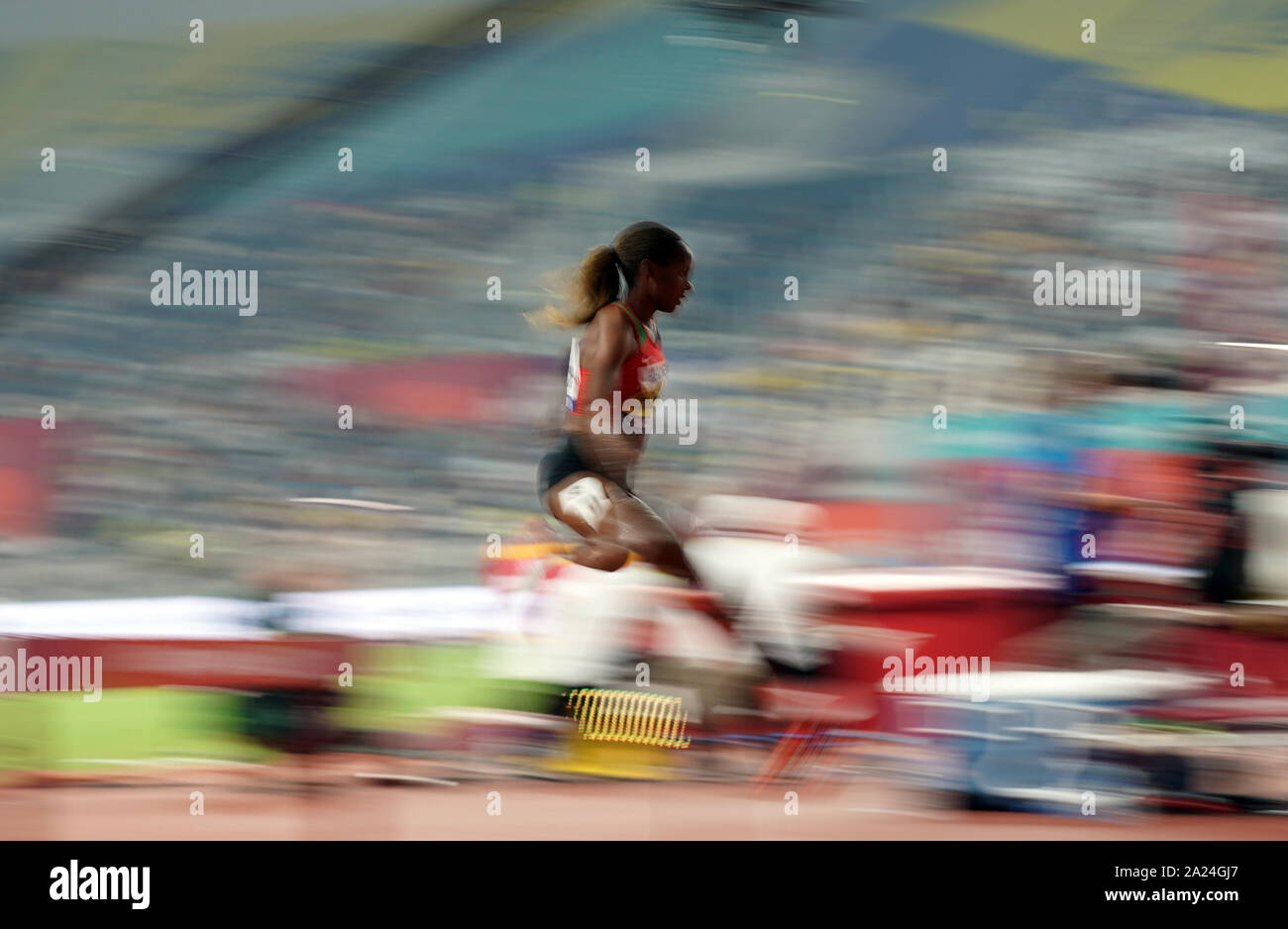 Doha, Katar. 30 Sep, 2019. Beatrice Chepkoech von Kenia konkurriert während der Frauen 3000 m Hürden Finale bei den 2019 IAAF Weltmeisterschaften in Doha, Katar, Sept. 30, 2019. Credit: Li Gang/Xinhua/Alamy leben Nachrichten Stockfoto