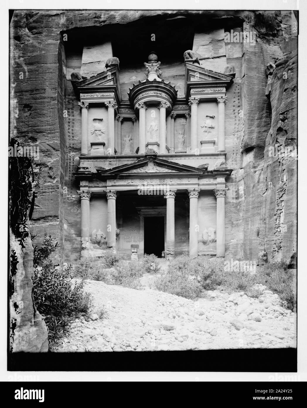 Petra. Vorderansicht des Tempels von el Khazneh Stockfoto