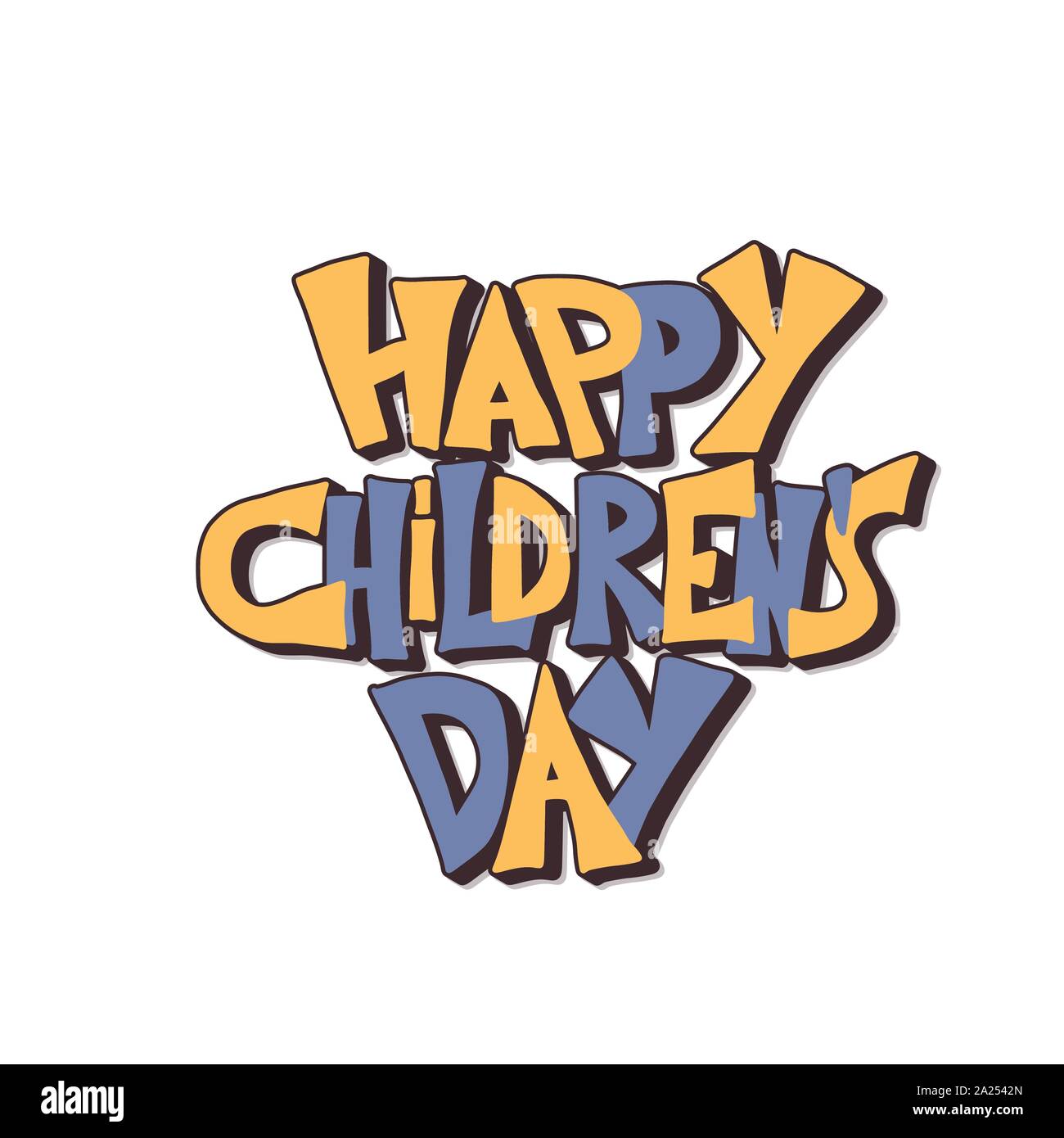 Happy Tag der Kinder Text. Vektor Hand gezeichnet illustartion Emblem. Stock Vektor