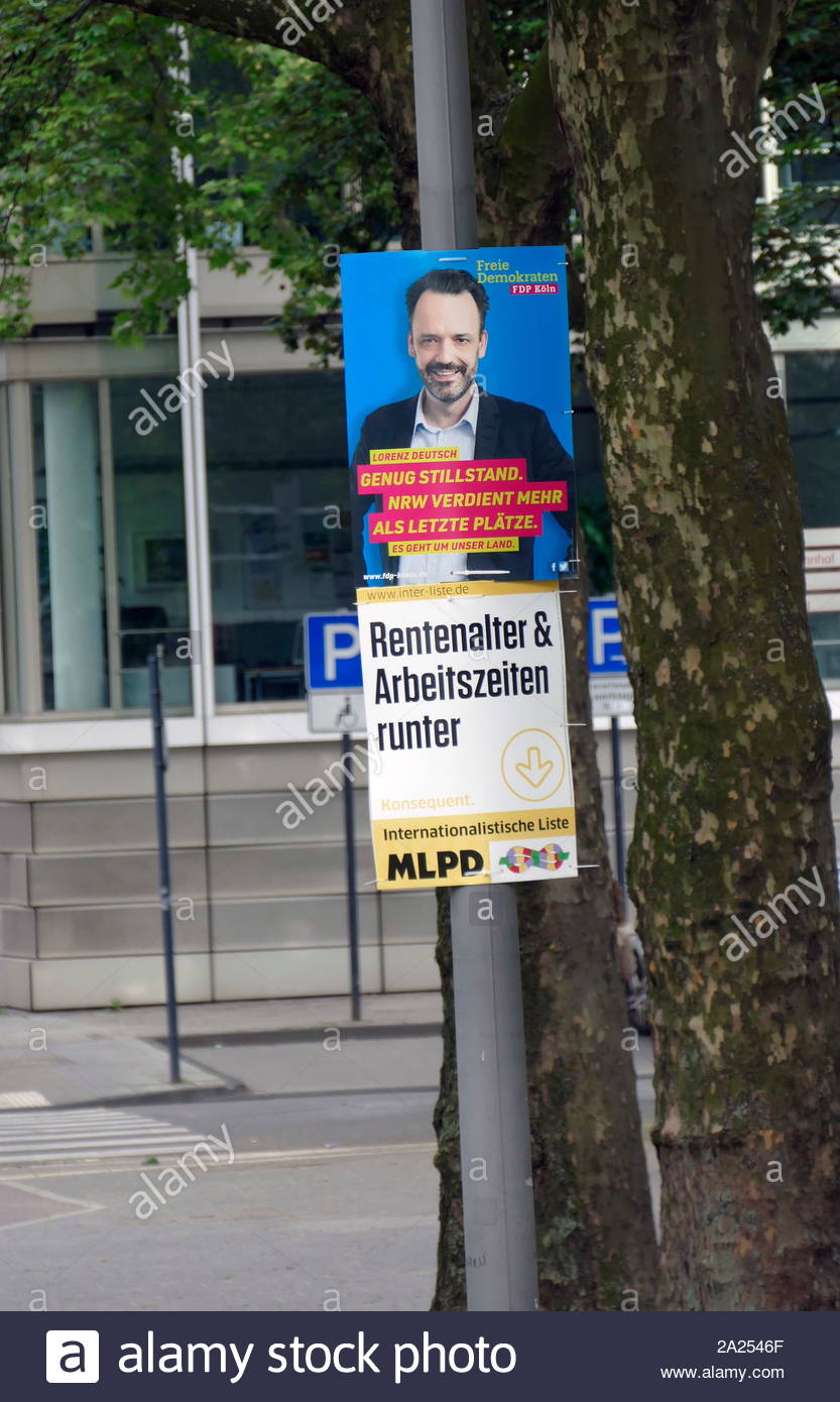 Plakat für die Freie Demokratische Partei Kandidat, Lorenz Deutsch, während der nordrhein-westfälischen Landtagswahl, Köln. Mai 2017 Stockfoto