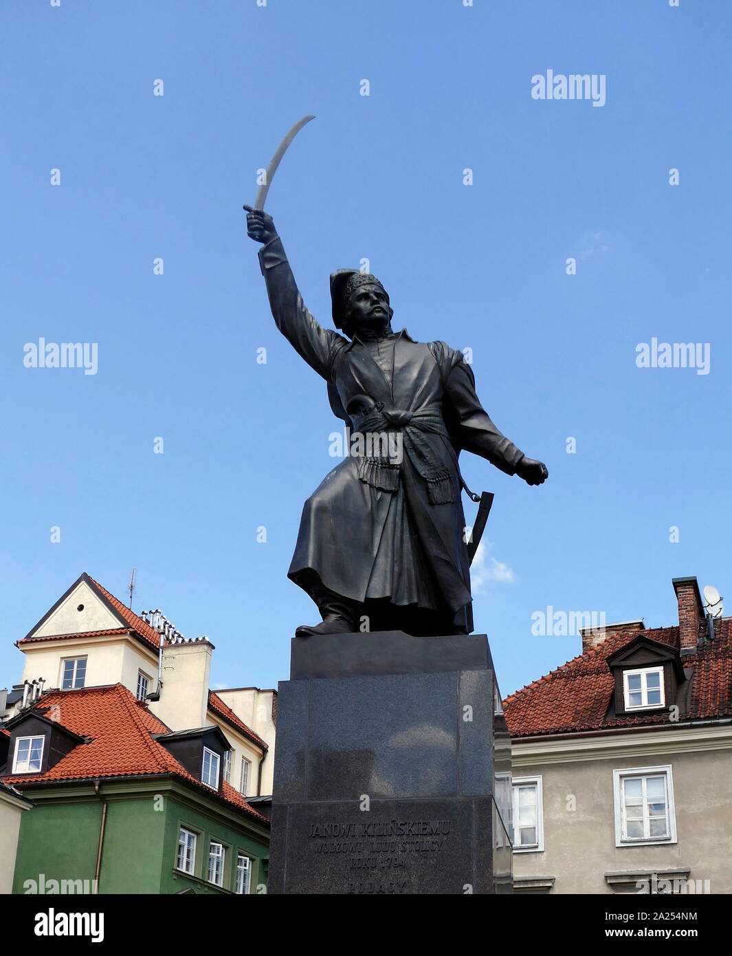Jan Kilinski Denkmal, Podwale Straße, Warschau, Polen. Jan Kilinski (1760-1819) war einer der Befehlshaber der Kosciuszko Aufstand. Ein Schuster durch Handel, er den Warschauer Aufstand von 1794 geboten hatte, gegen die russische Garnison in Warschau. Er wurde auch Mitglied der Polnischen provisorischen Regierung. Stockfoto