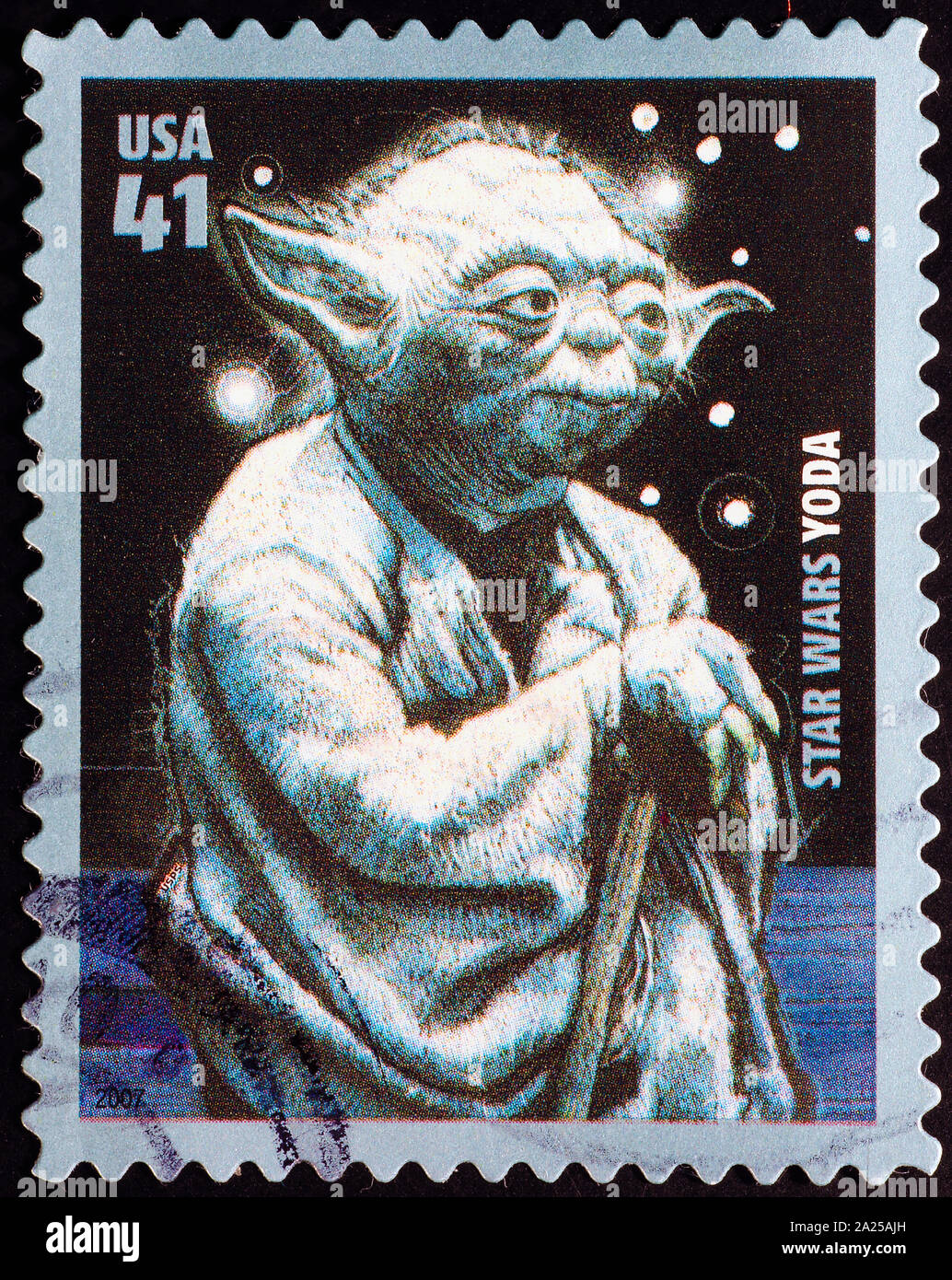 Fiktionale Charakter Yoda auf amerikanische Briefmarke Stockfoto
