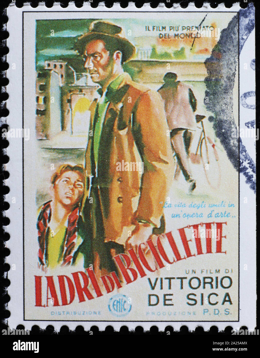 Italienischer Film Ladri di biciclette auf Briefmarke Stockfoto