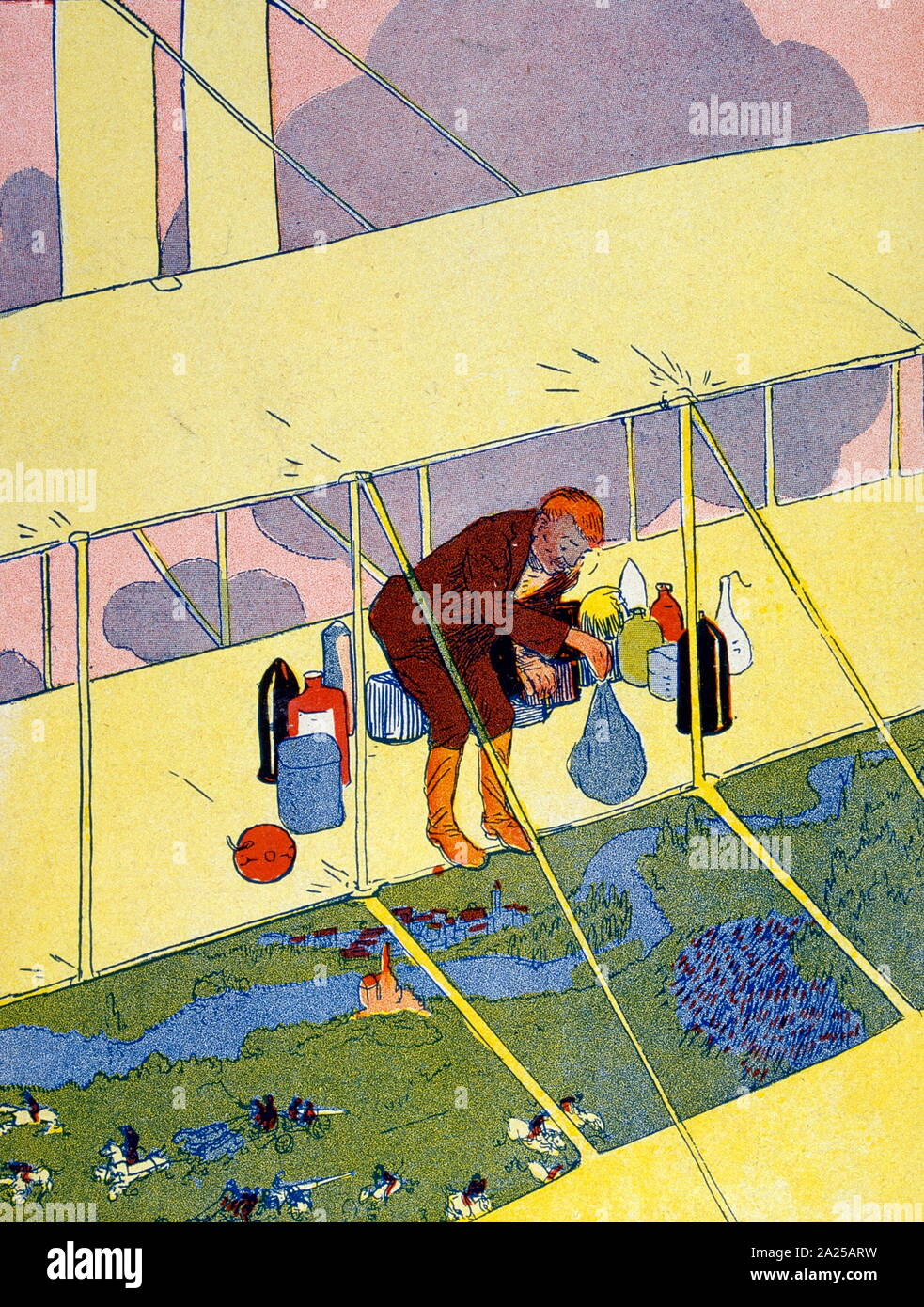 Cartoon Darstellung einer frühen französischen militärischen Flugzeugen im Jahr 1908 Stockfoto