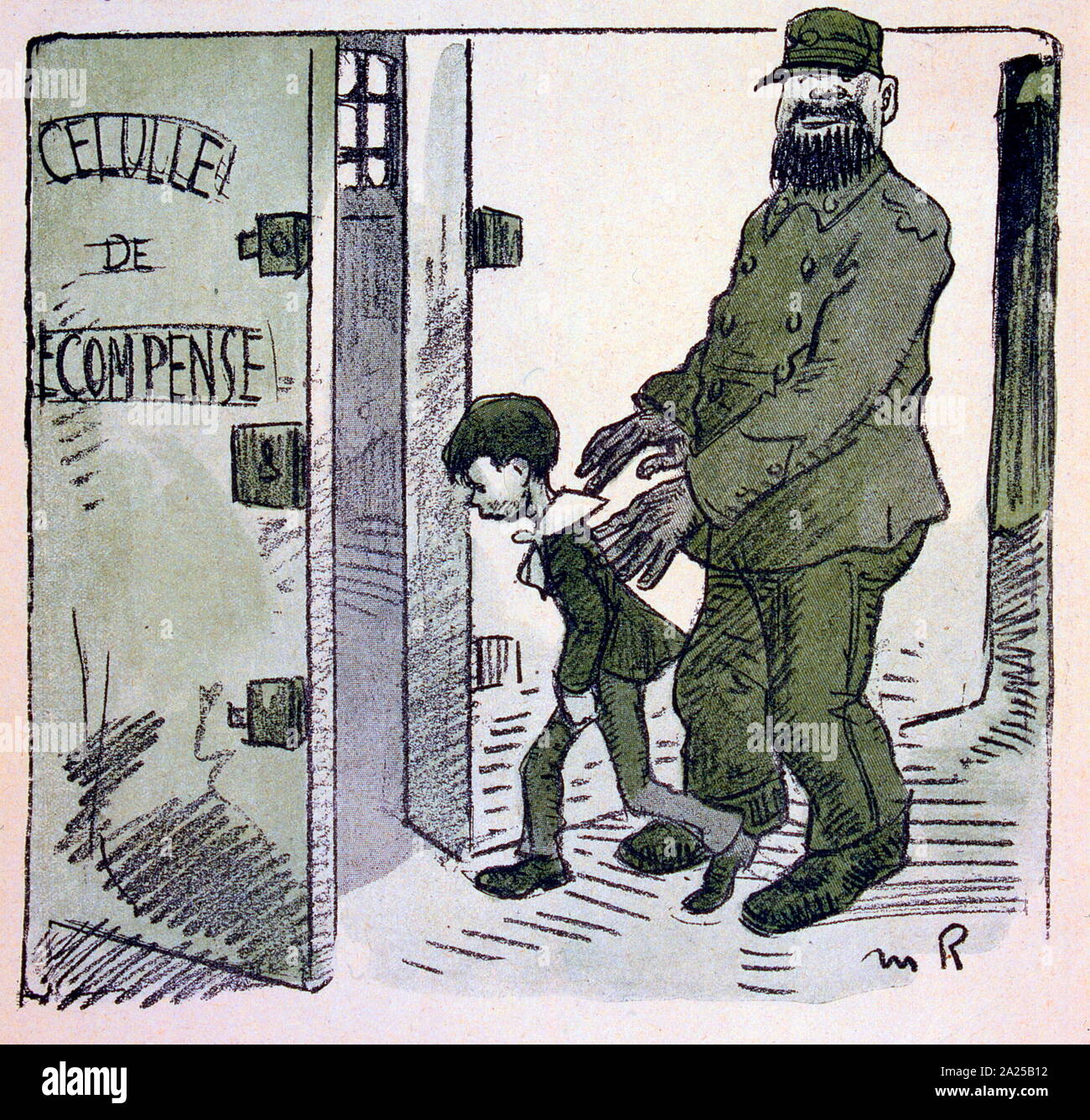 Französische satirische Illustration, 1909, mit, Kind in eine Justizvollzugsanstalt Stockfoto