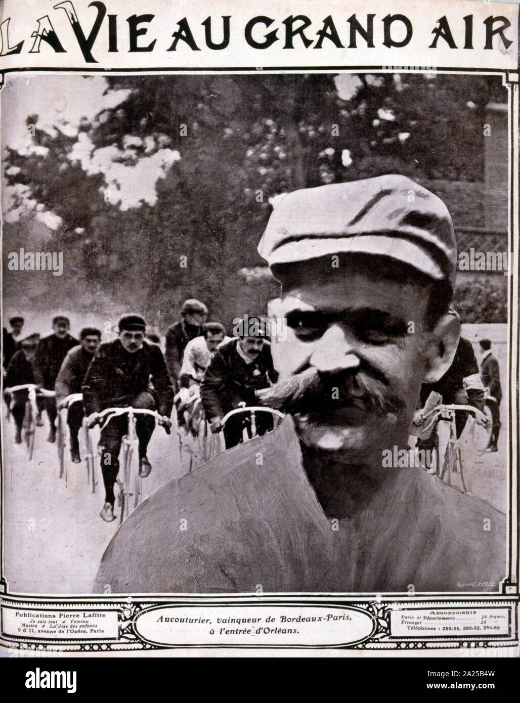 Hippolyte Aucouturier (1876-1944), französischer Professionelle road Fahrrad Racer. Aucouturier, eine professionelle zwischen 1900 und 1908, gewann zwei Etappen bei der Tour de France 1903 und gewann drei Etappen und den zweiten Platz in der 1905 Tour de France. Stockfoto