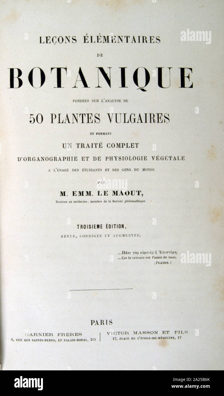 Titel Seite aus einer 1934 Französisch, Buch der botanische Abbildungen Stockfoto