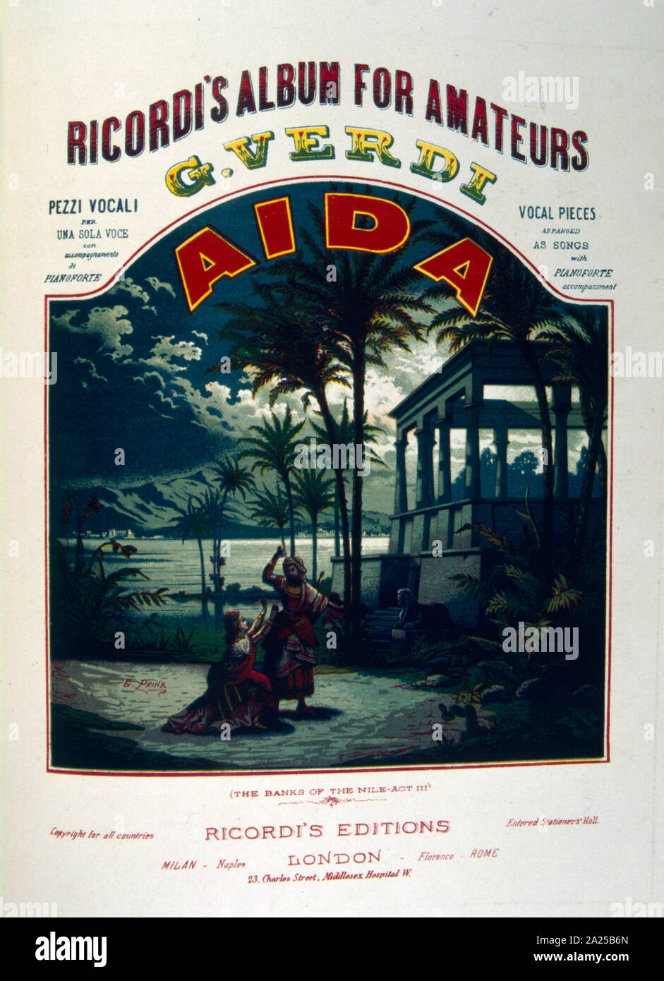 Abdeckung einer Partitur für "Aida" Oper von Giuseppe Verdi 1871. Ca. 1895 Stockfoto