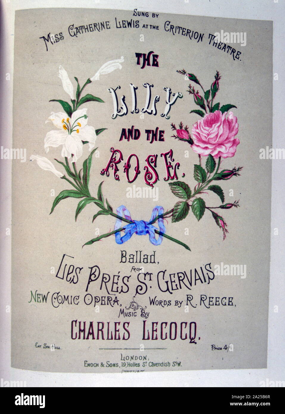 Abdeckung einer Partitur für "Lilie und Rose' von Charles Lecocq (1832-1918), französischer Komponist, bekannt für seine Operetten und Opern comiques Stockfoto