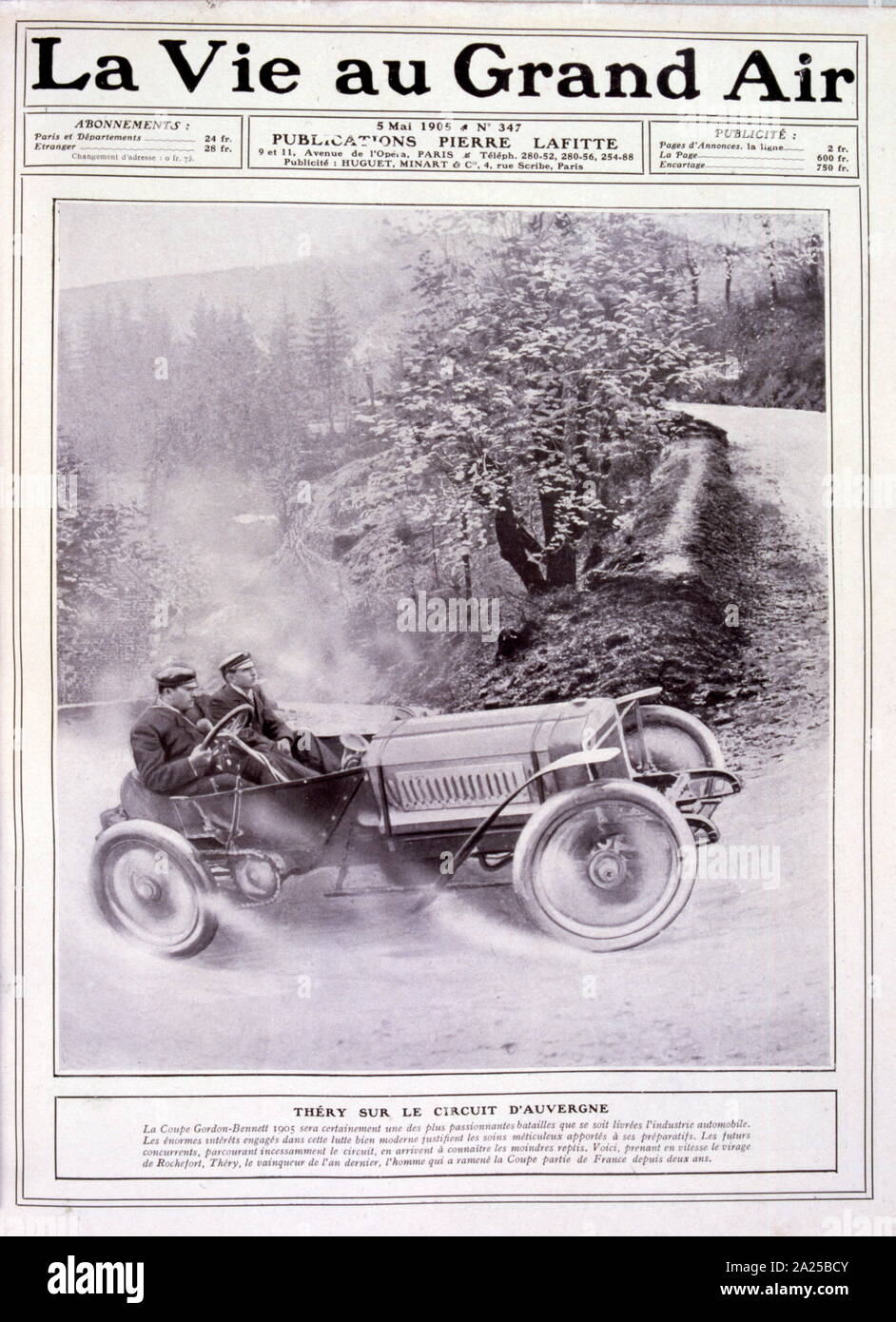 Leon Thery im Auto Die wone Die 1905, Gordon-Bennet Cup Rennen. Leon Thery (16. April 1879 - vom 8. März 1909) ein französischer Rennfahrer war, der den Spitznamen "Le Chronometer", der die erste europäische Rennen gewonnen, das Gordon-bennett-Cup, in beiden 1904 und 1905 Stockfoto