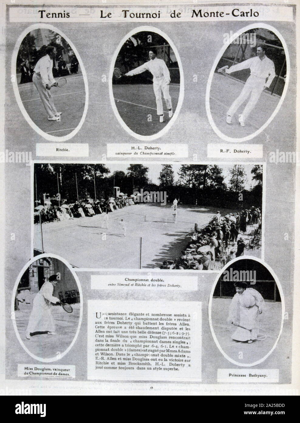 Vintage French Tennis Meisterschaft, gemischtes Doppel, Monte-Carlo 1905 Stockfoto