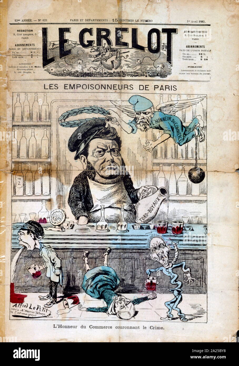 Französische Satire auf Handel und Gift in Paris, Frankreich 1883 Stockfoto